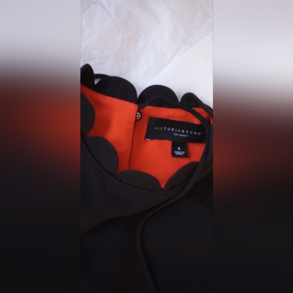 Victoria Beckham Orange and Black Scalloped neck Sleeveless Dress. Ruffle Bottom - Picture 7 of 10